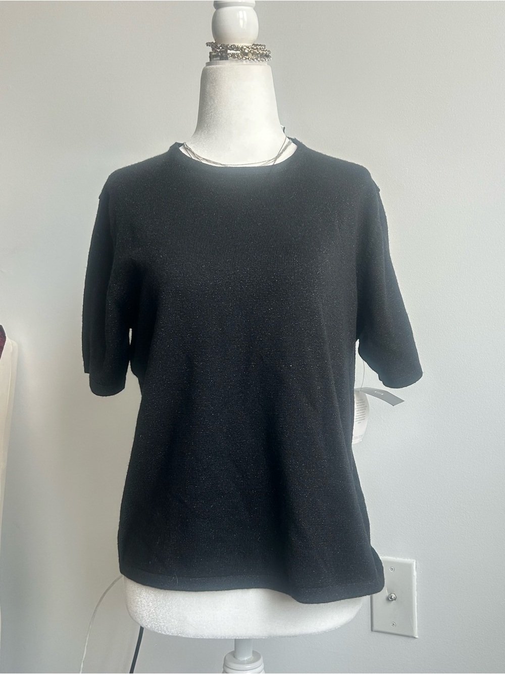 NWT Black Wool Short-Sleeve Sweater